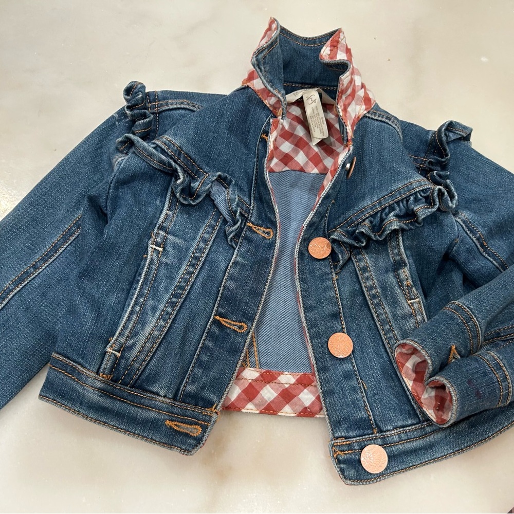 Toddler Matilda Jane Blue Jean Jacket with Red Checkered Lining